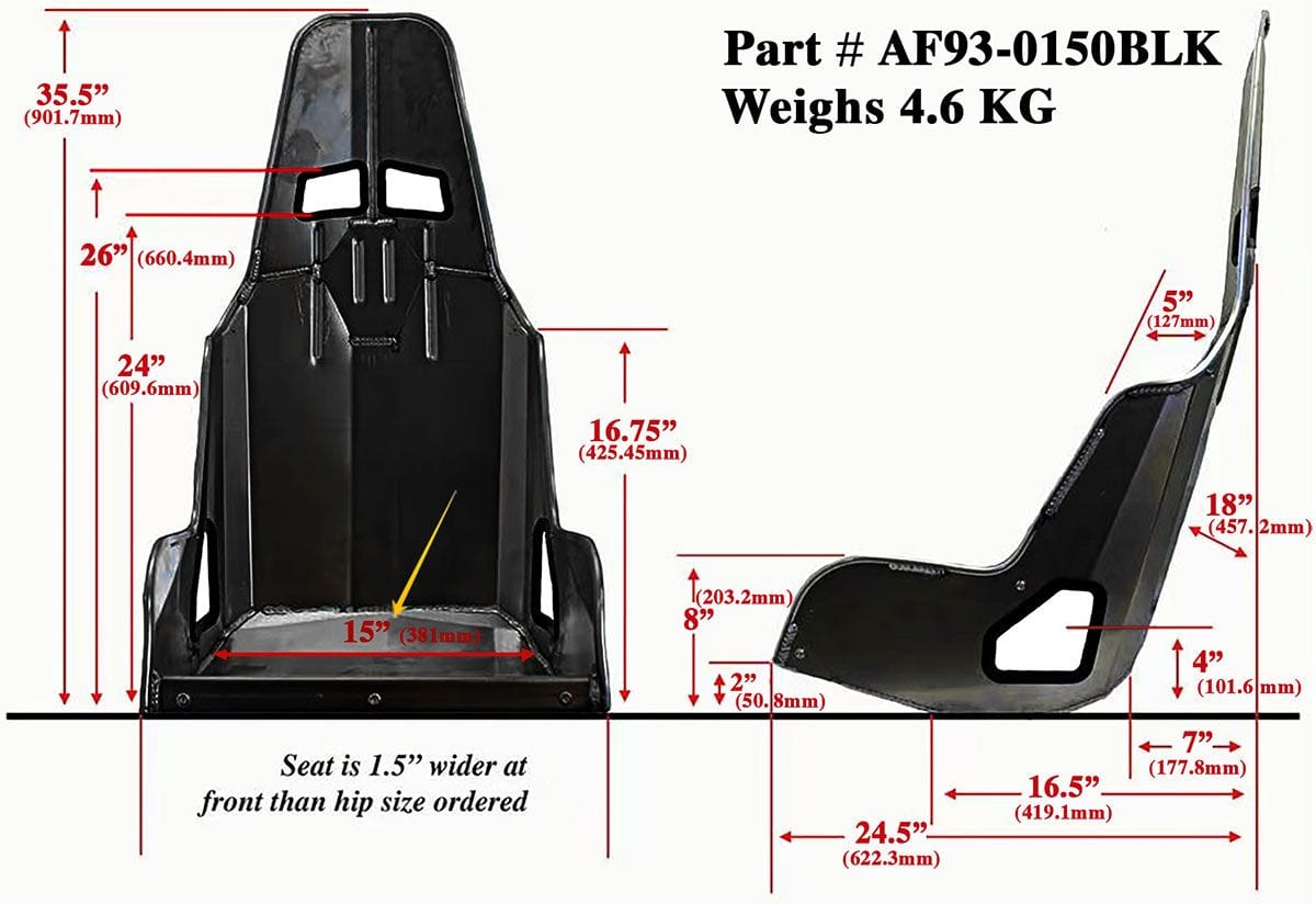 Aeroflow Aeroflow Aeroflow Pro Street Drag 15" Aluminium Race Seat, Black Finish (AF93-0150BLK) SR