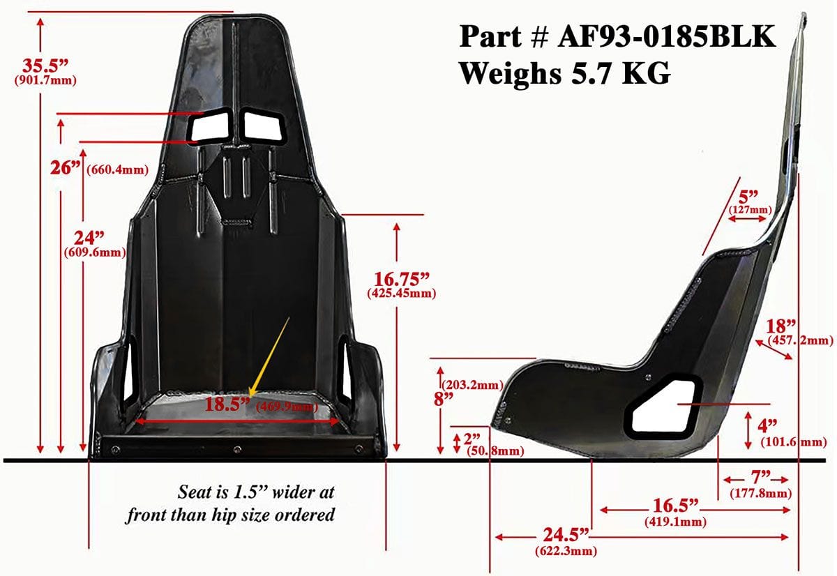 Aeroflow Aeroflow Aeroflow Pro Street Drag 18.5" Aluminium Race Seat, Black Finish (AF93-0185BLK) SR
