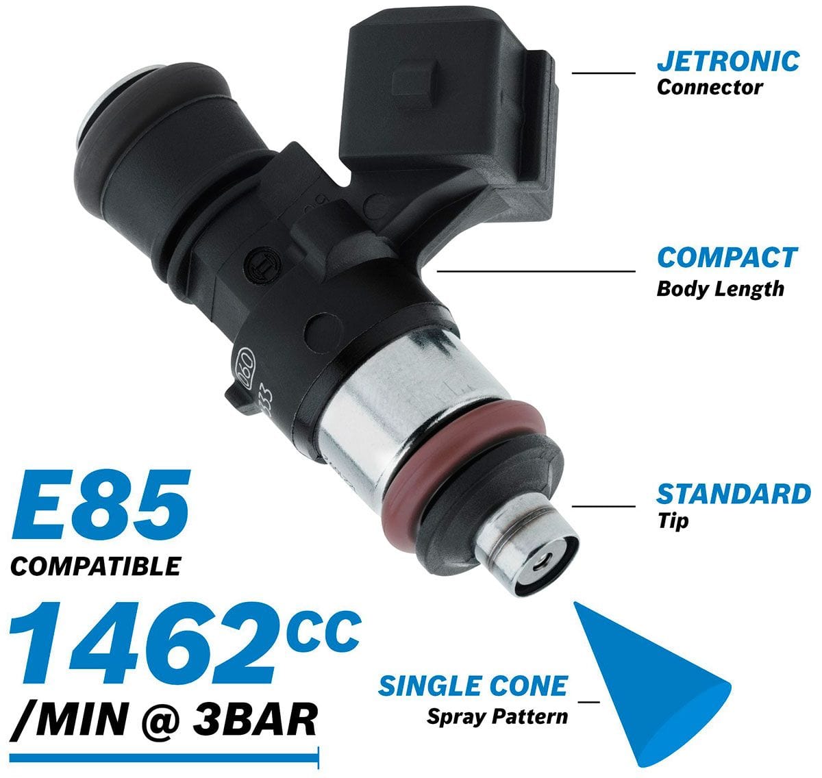 Aeroflow Performance 1650 cc/min (160 lb/hr) @ 4 bar (58 psi) Aeroflow Bosch Motorsport 1650cc EV14 Short JETRONIC Fuel Injector AF49-1908 SR
