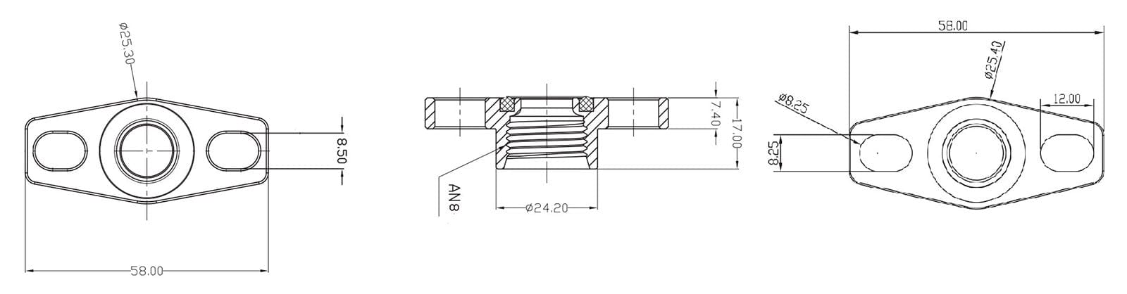 Aeroflow Performance -8AN ORB outlet, 36 to 47.5mm bolt centre, Black Finish Aeroflow Turbo Drain Adapter AF463-01 SR