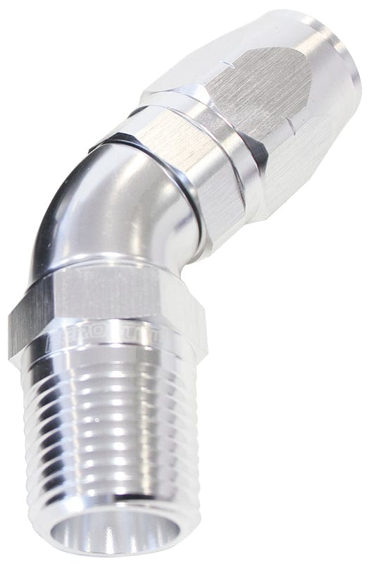 Aeroflow Performance Aeroflow 1/2NPT / 8AN / Silver 45° Male NPT Full Flow Swivel Hose End. AF528 Suits 100 & 450 Series Hose SR