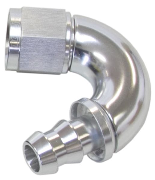 Aeroflow Performance Aeroflow 12 / Silver 510 Series Full Flow Tight Radius Push Lock 150° Hose End AF515. Suits 400 & 500 Series Hose SR