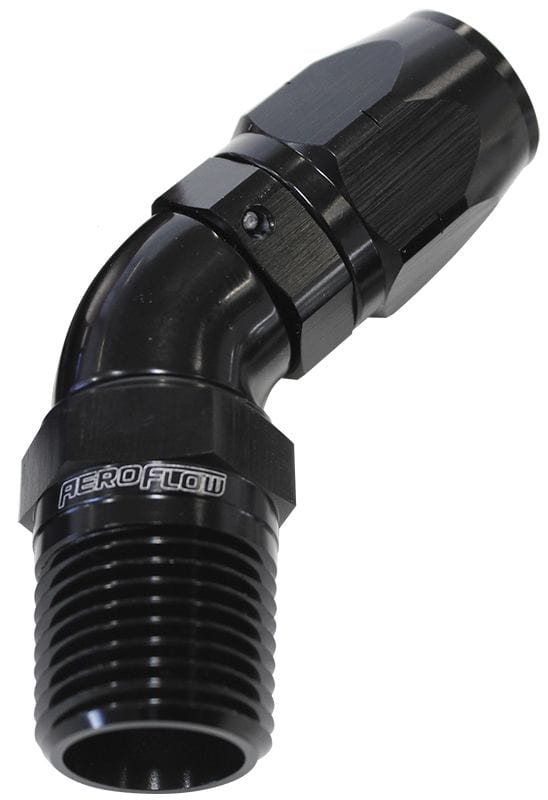 Aeroflow Performance Aeroflow 3/4NPT / 16AN / Black 45° Male NPT Full Flow Swivel Hose End. AF528 Suits 100 & 450 Series Hose SR