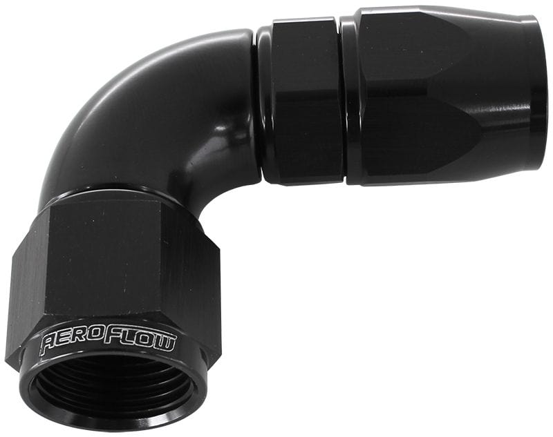 Aeroflow Performance Aeroflow 4 / Black 570 Series PTFE 90° Hose End AF573. Suits 200 & 250 Series Hose SR