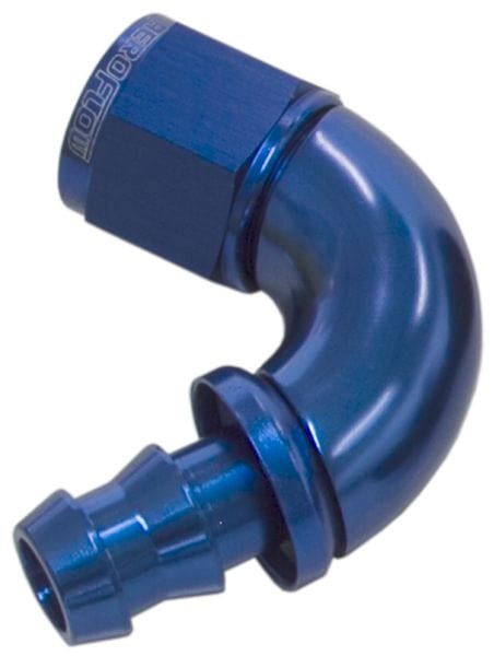 Aeroflow Performance Aeroflow 4 / Red/Blue 510 Series Full Flow Tight Radius Push Lock 120° Hose End AF514 . Suits 400 & 500 Series Hose SR