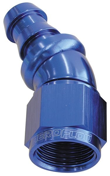 Aeroflow Performance Aeroflow 6 / Red/Blue 510 Series Full Flow Tight Radius Push Lock 30° Hose End AF517. Suits 400 & 500 Series Hose SR