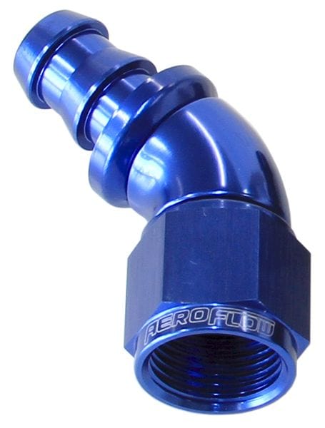 Aeroflow Performance Aeroflow 6 / Red/Blue 510 Series Full Flow Tight Radius Push Lock 45° Hose End AF512. Suits 400 & 500 Series Hose SR