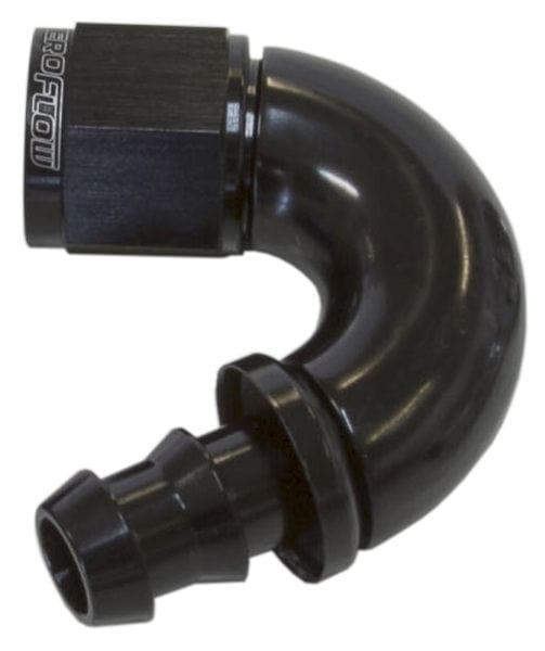 Aeroflow Performance Aeroflow 8 / Black 510 Series Full Flow Tight Radius Push Lock 150° Hose End AF515. Suits 400 & 500 Series Hose SR