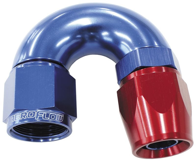 Aeroflow Performance Aeroflow 8 / Red/Blue 570 Series PTFE 180° Hose End AF576. Suits 200 & 250 Series Hose SR