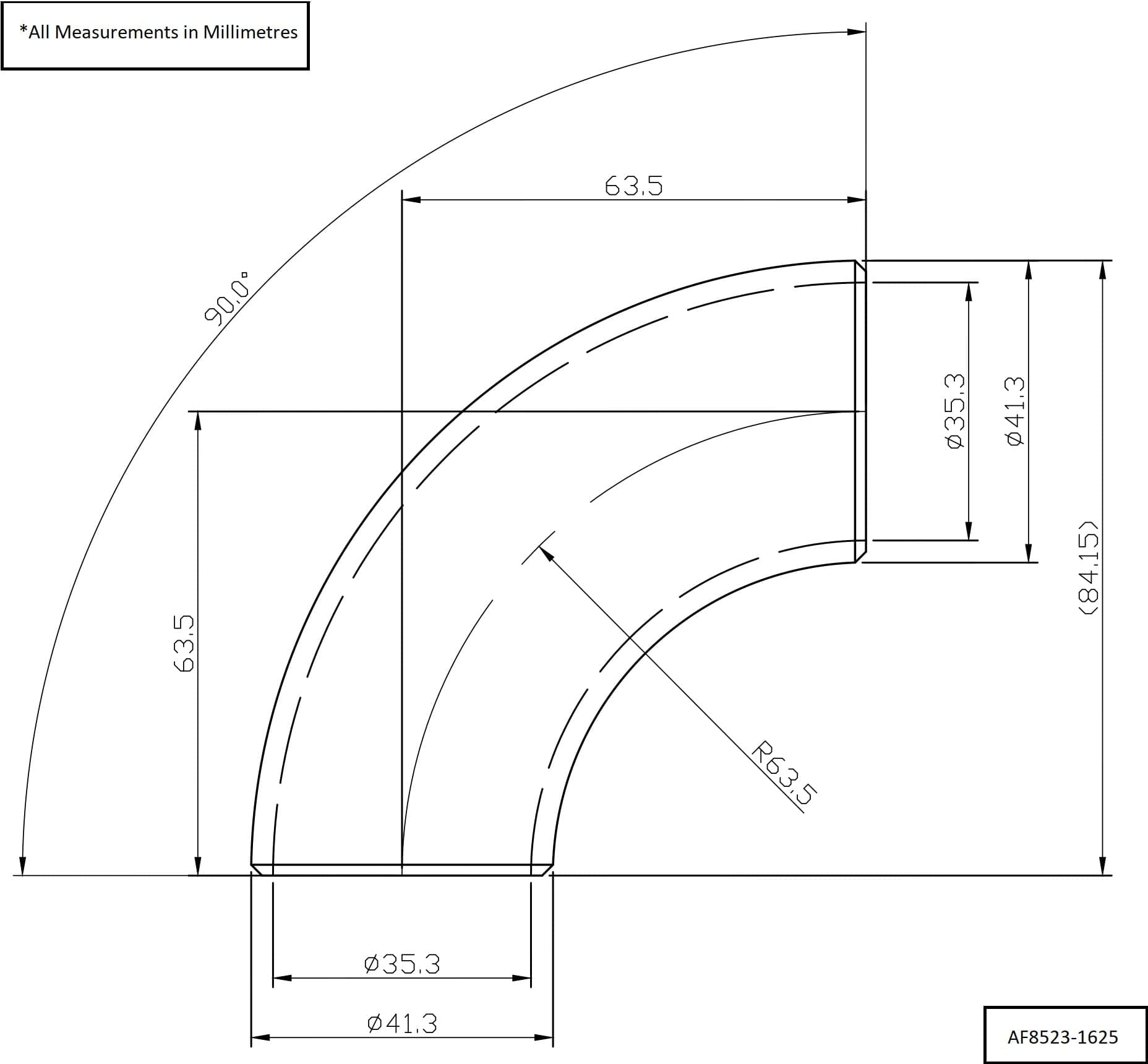 Aeroflow Performance Aeroflow Aeroflow 1-5/8" (42mm) Steam Pipe Tube, 90 Degree Bend, 2.0D Radius (AF8523-1625) SR