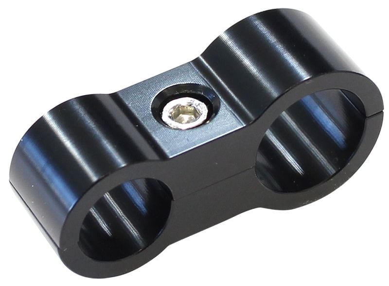 Aeroflow Performance Aeroflow Fittings 07-10AN / Black Stepped Billet Aluminium Dual Hose Separators AF156
7/16" (11.1mm) I.D. & 9/16" (14.2mm) I.D., Suit -6AN & -8AN PTFE hose, SR