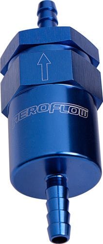 Aeroflow Performance Aeroflow Fittings 1/2 Barb / Blue 30 Micron Billet Fuel Filter AN / Barb Ends 2" Length SR