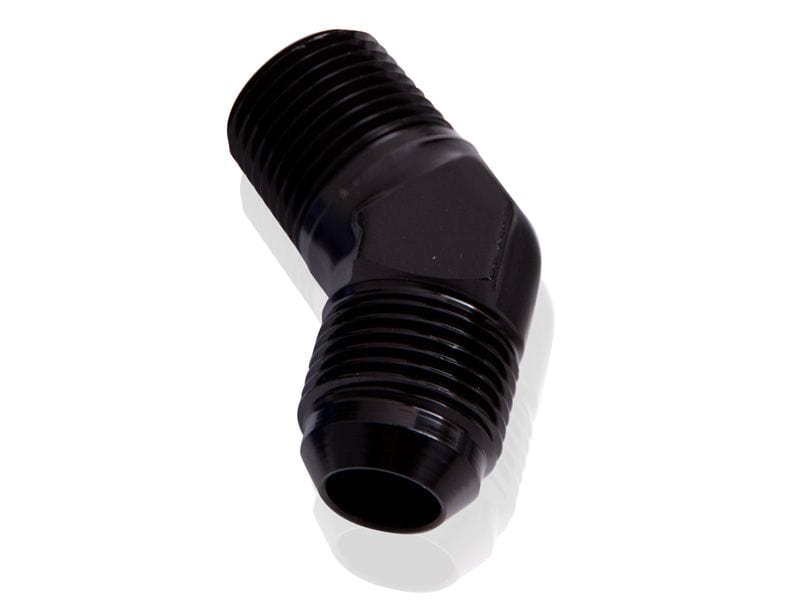 Aeroflow Performance Aeroflow Fittings 1/2NPT / 6AN / Black 45° NPT to Male Flare Adapter AF823 SR
