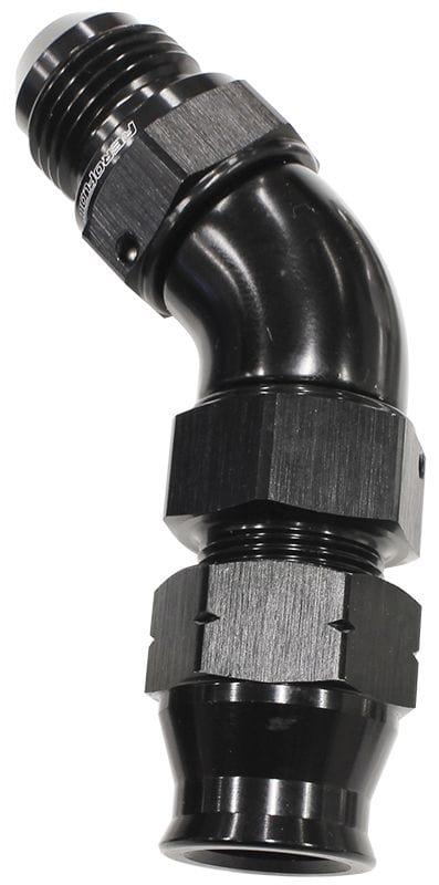 Aeroflow Performance Aeroflow Fittings 1/4 to 4AN / Black 45° Tube to Male AN Adapters AF128. Suits Aeroflow, Moroso & Russell Tubing SR