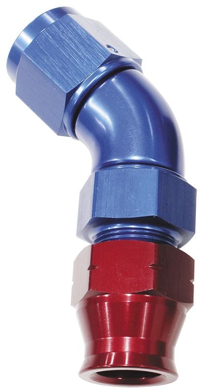 Aeroflow Performance Aeroflow Fittings 1/4 to 4AN / Red/Blue 45° Tube to Female AN Adapters AF129. Suits Aeroflow, Moroso & Russell Tubing SR