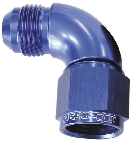 Aeroflow Performance Aeroflow Fittings 16 / Red/Blue 90° Full Flow Female/Male Flare Swivel AF543 SR