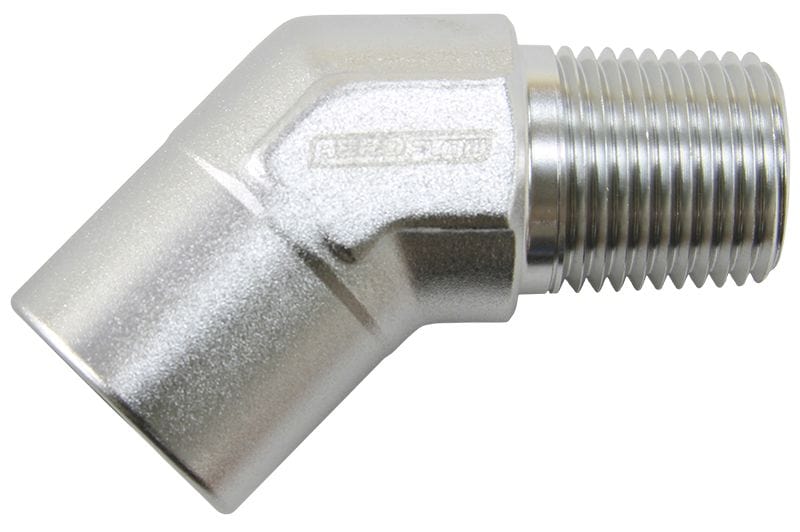 Aeroflow Performance Aeroflow Fittings 3/8" NPT / Silver 45° NPT Female to Male NPT Fitting AF915 SR