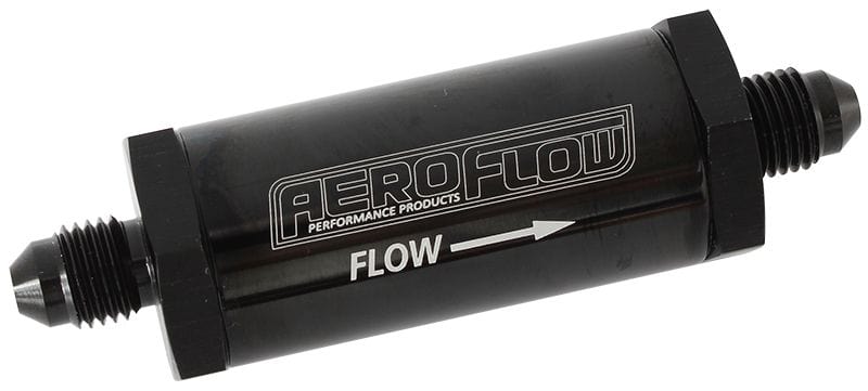 Aeroflow Performance Aeroflow Fittings 3 / Black Long Inline Fuel & Oil Filter
 Includes 30 Micron Element, 3" Long, 1" O.D SR