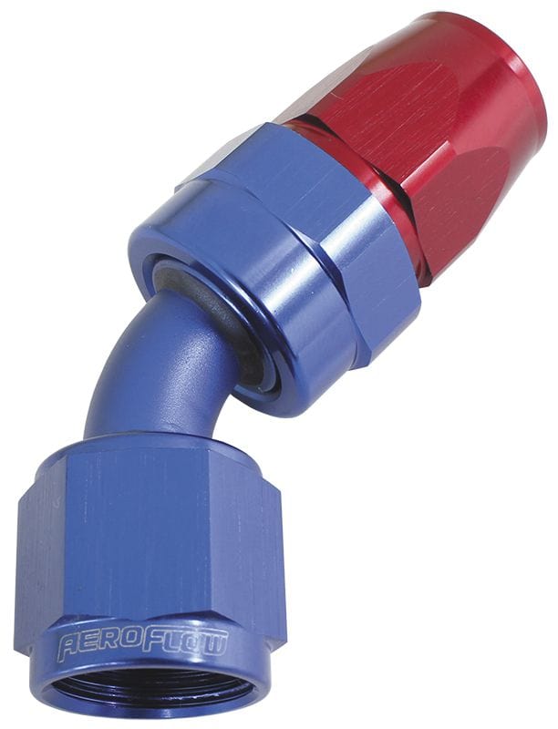 Aeroflow Performance Aeroflow Fittings 3 / Red/Blue 200 Series PTFE 45° Hose End AF202 SR