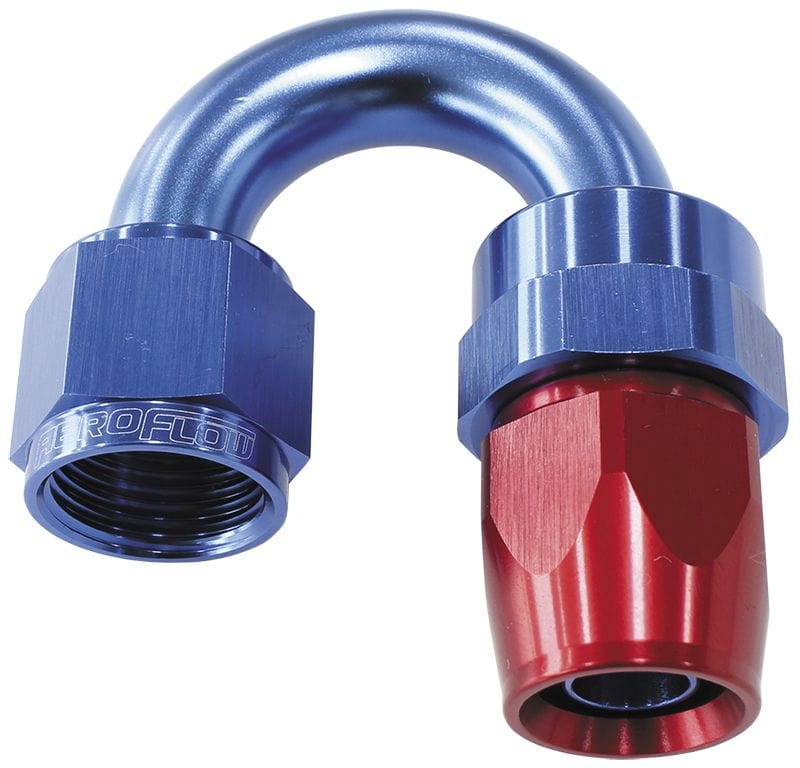 Aeroflow Performance Aeroflow Fittings 4 / Red/Blue 200 Series PTFE 180° Hose End AF206 SR