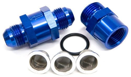 Aeroflow Performance Aeroflow Fittings 4 / Red/Blue Inline Fuel & Oil Filter. Includes 30, 80 and 150 Micron Elements SR