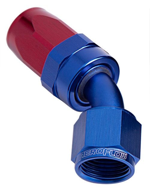 Aeroflow Performance Aeroflow Fittings 8 / Red/Blue 100 Series Taper 45° Swivel Hose End AF102 SR