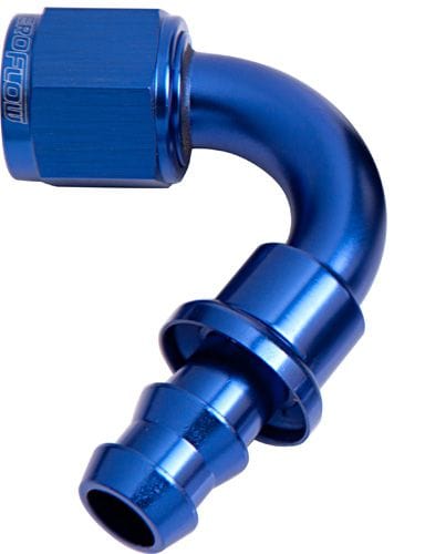 Aeroflow Performance Aeroflow Fittings 8 / Red/Blue 400 Series Push Lock 120° Hose End AF404 SR