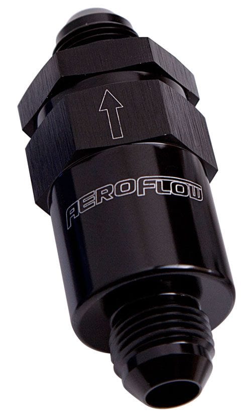 Aeroflow Performance Aeroflow Fittings 8AN / Black 30 Micron Billet Fuel Filter AN / Barb Ends 2" Length SR