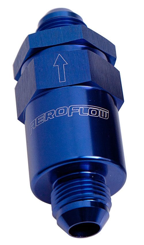Aeroflow Performance Aeroflow Fittings 8AN / Blue 30 Micron Billet Fuel Filter AN / Barb Ends 2" Length SR
