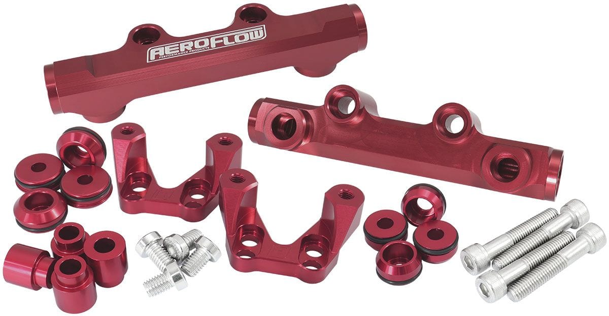 Aeroflow Performance Aeroflow Subaru EJ20 Top Feed Conversion Billet EFI Fuel Rail - Red AF64-2258R SR