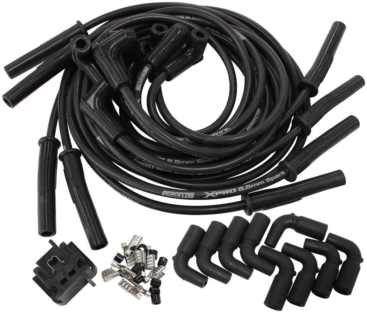 Aeroflow Performance Aeroflow Xpro Universal 8.5mm V8 Ignition Lead Set with 90° Coil Boots - Black AF4030-321 SR