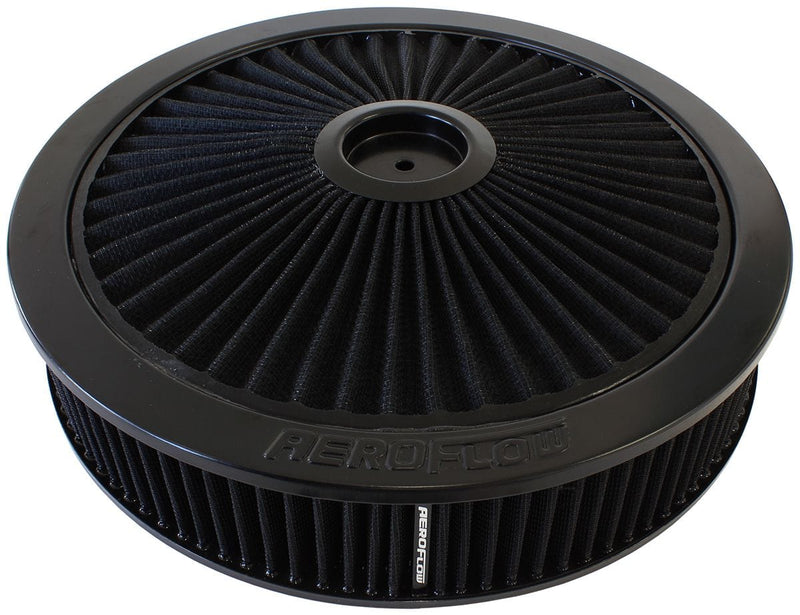 Black Full Flow Air Filter Assembly
14" x 3", 7-5/16" neck,Flat Base with black washable cotton element