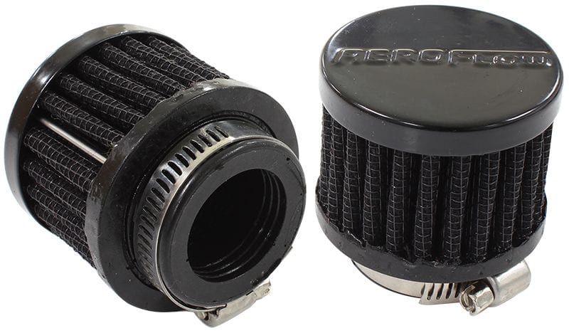 Aeroflow Performance Air Filters AF2271-1370 Black Clamp On Breather
2" (50.8mm) O.D. x 1-1/2" (38mm) High, 1" (25.4mm) Flange Inside Diameter SR