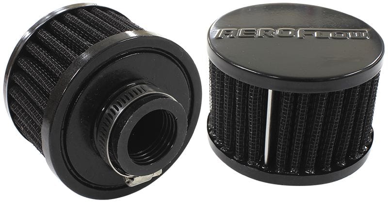 Aeroflow Performance Air Filters AF2271-1420 Black Clamp On Breather
3" (76.2mm) O.D. x 2-1/4" (57mm) High, 1" (25.4mm) Flange Inside Diameter SR
