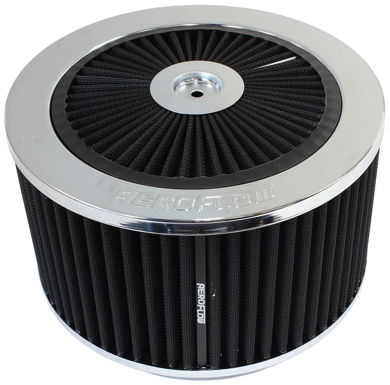 Chrome Full Flow Air Filter Assembly
9" x 5", 7-5/16" neck,Flat Base with black washable cotton element