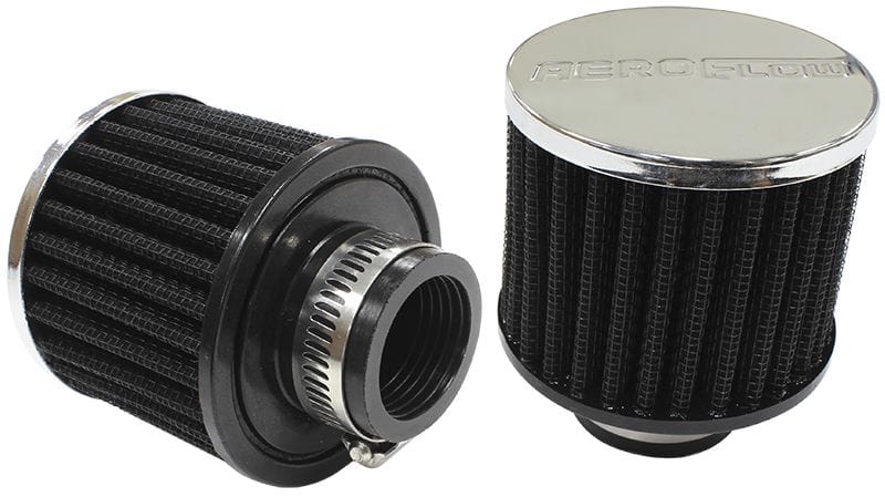 Aeroflow Performance Air Filters AF2871-1390 Chrome Clamp On Breather
3" (76.2mm) O.D. x 2-1/2" (63.5mm) High, 1-1/4" (31.75mm) Flange Inside Diameter SR