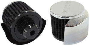 Chrome Push In Breather With Chrome Shield
3" (76.2mm) O.D. x 2-1/2" (63.5mm) High, 1-1/2" (25mm) Flange Inside Diameter