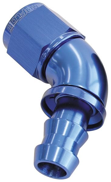 Aeroflow Performance Blue Finish. Suits 400 & 500 Series Hose CLEARANCE Aeroflow 510 Series Full Flow Tight Radius Push Lock 60° Hose End -10AN AF518-10 SR