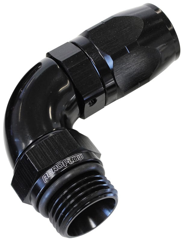 Aeroflow Performance CLEARANCE Aeroflow 90° Male ORB Full Flow Swivel Hose End -10 ORB to -8AN AF549-08-10BLK SR