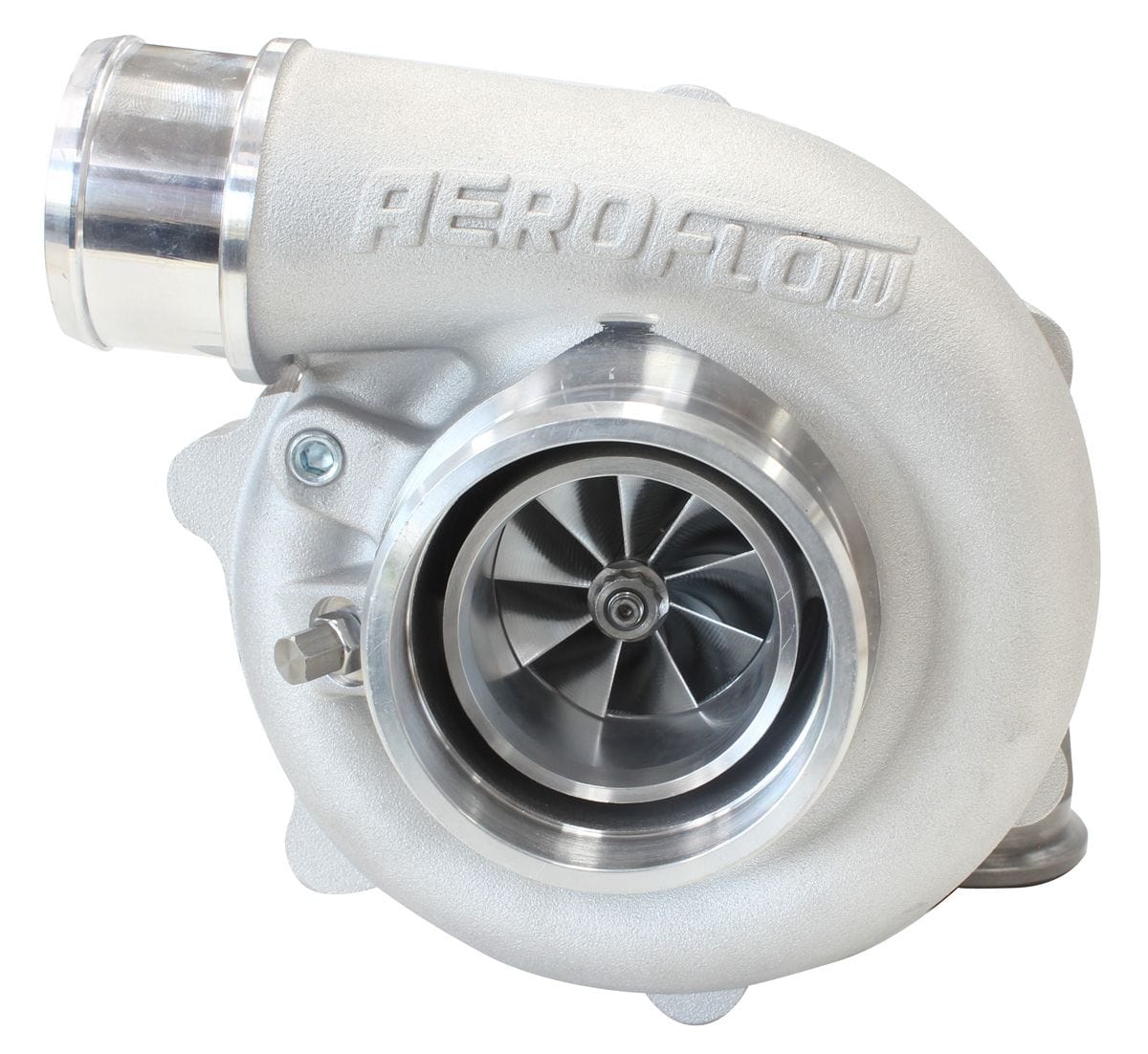 Aeroflow Performance External Wastegate, V-Band Inlet & Exhaust Flanges Aeroflow BOOSTED 4849 .72 Reverse Rotation Turbocharger 550HP, Natural Cast Finish AF8005 SR