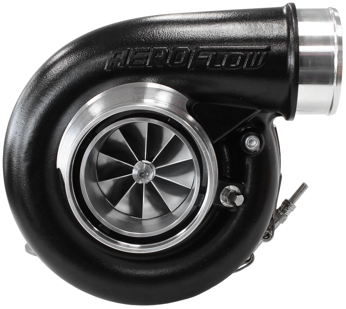 Aeroflow Performance External Wastegate, V-Band Inlet & Exhaust Flanges Aeroflow BOOSTED 7375 V-Band 1.28 Turbocharger 1200HP, Hi Temp Black Finish AF8005-4009BL SR