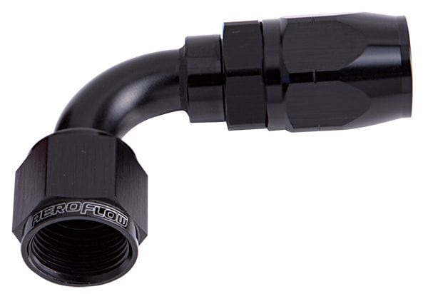 Aeroflow Performance Fittings 12 / Black 500 Series Cutter Swivel 90° Hose End. Suits 100 & 450 Series Hose SR