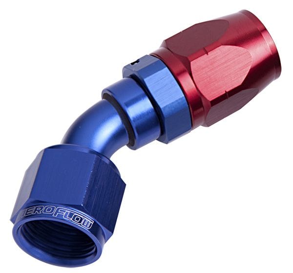 Aeroflow Performance Fittings 16 / Red/Blue 500 Series Cutter Swivel 45° Hose End. Suits 100 & 450 Series Hose SR