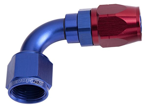 Aeroflow Performance Fittings 4 / Red/Blue 500 Series Cutter Swivel 90° Hose End. Suits 100 & 450 Series Hose SR