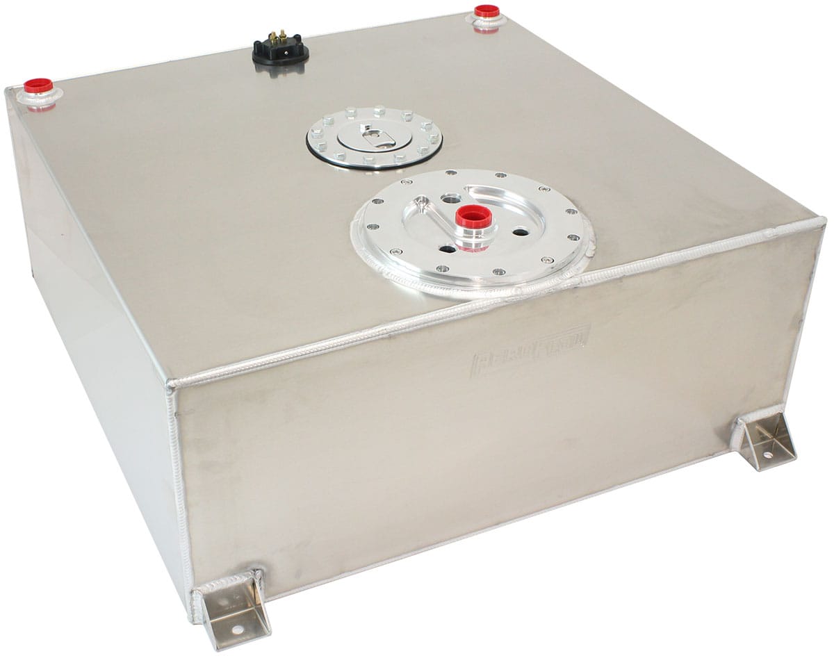 Aeroflow Performance Fuel System Aeroflow Aluminium 100 Liter (26 Gal) Fuel Cell Flat Bottom Triple 40mm Pump Hanger & Fuel Sender AF85-4091AS SR
