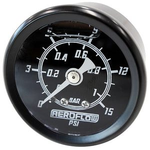1-1/2" Liquid Filled 15 psi Pressure Gauge
Black Face, White Pointer, 1/8" NPT Male Thread