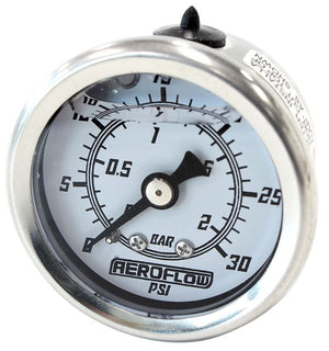 1-1/2" Liquid Filled 30 psi Pressure Gauge
White Face, Black Pointer, 1/8" NPT Male Thread