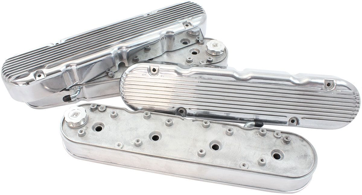 Aeroflow Performance GM LS 2 Piece Retro Finned Valve Cover Set, Polished Finish GM LS 2 Piece Retro Finned Valve Cover Set, Polished Finish SR
