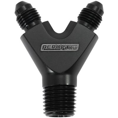 Aeroflow Performance Hose & Fittings Aeroflow NPT To AN Y Block Adapter - Black Finish AF147-02-03BLK SR