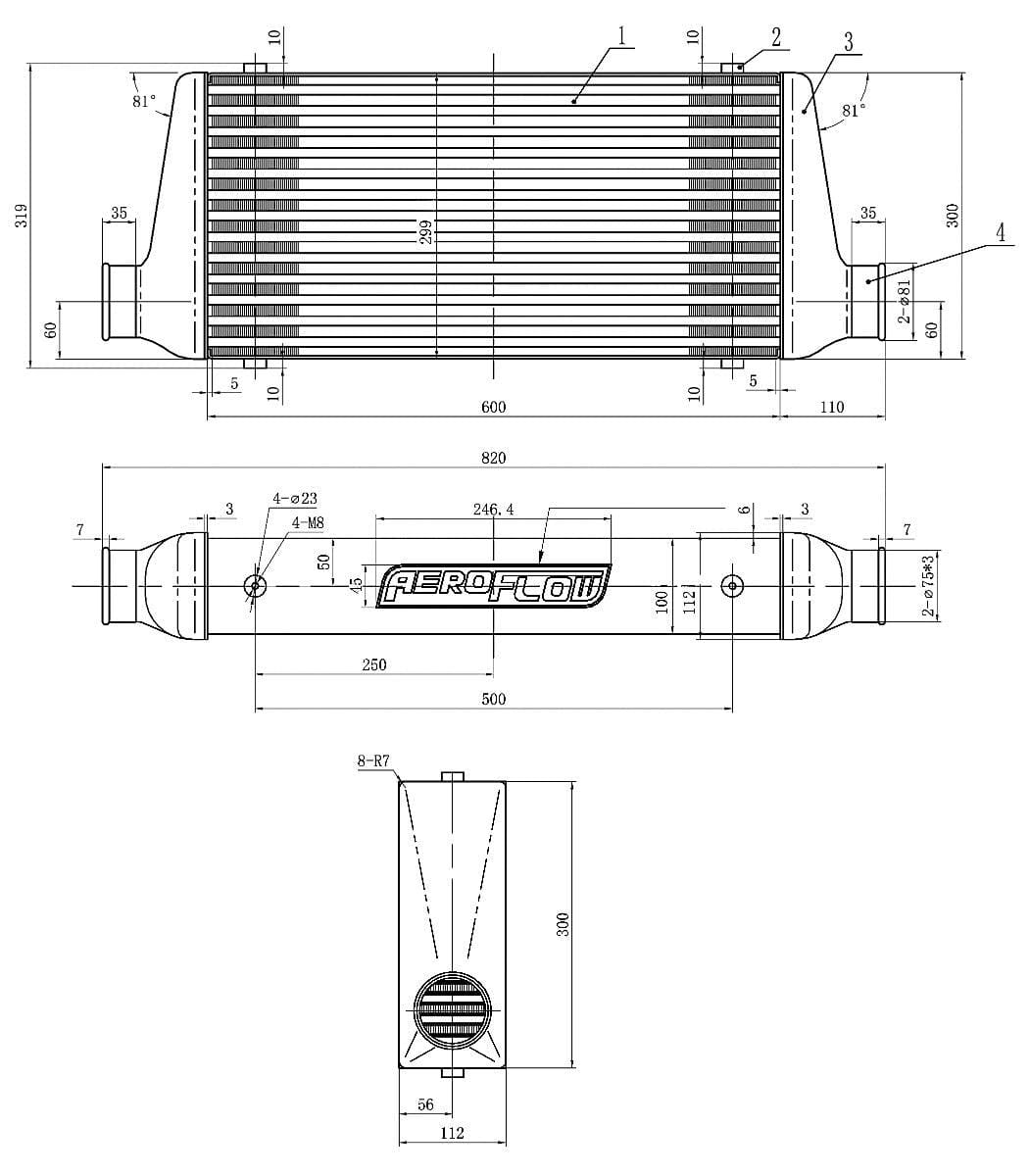 Aeroflow Performance Intercoolers Aluminium Intercooler with 3" Inlet/Outlets (450 x 300 x 76mm) AF90-1001 SR